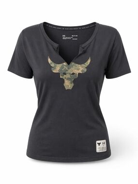 Under Armour Black Graphic T-Shirt Women’s Small Cut V-Neck Bull Logo Tee
